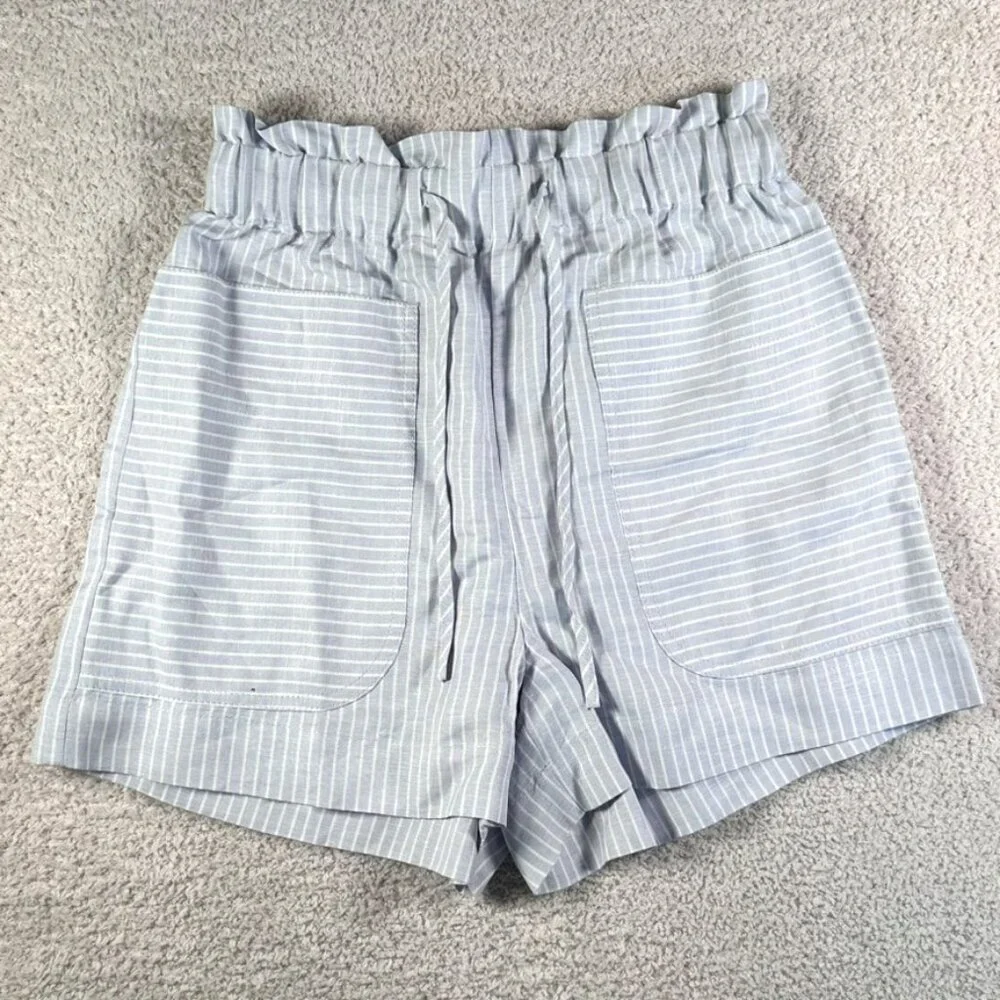 Madewell Womens Stripe-Play Drawstring Pull-On Paperbag Shorts XS Purple Wht NWT - Picture 2 of 11